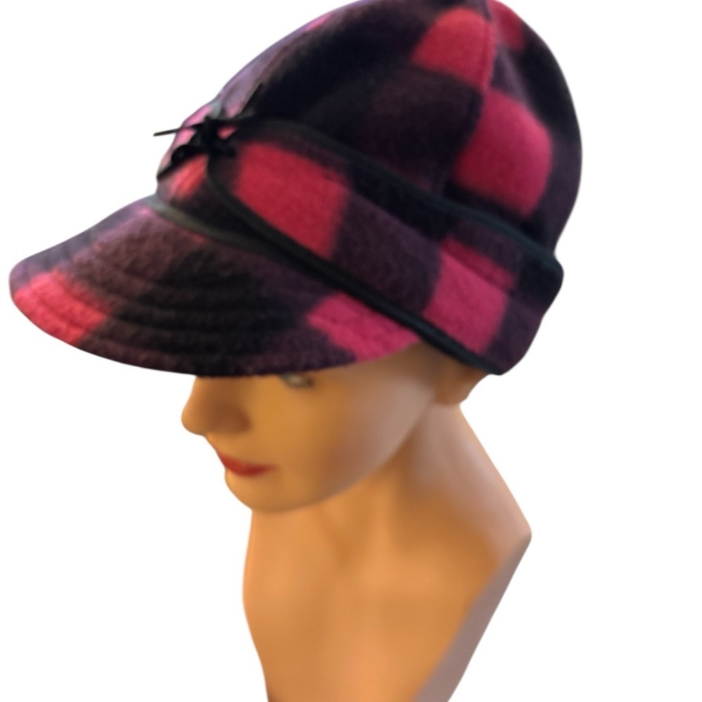 Wigwam Mills Pink Black Buffalo Print Fleece Trapper Hat Winter Cozy Sz M